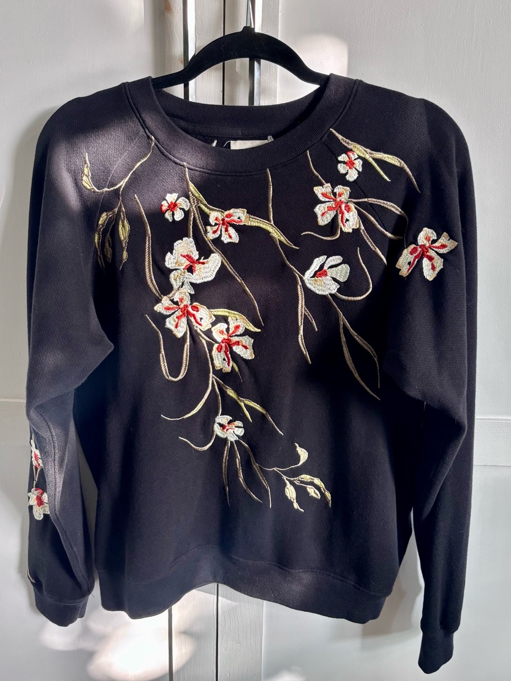 Aritzia Little Moon Black Floral Embroidered Sweatshirt